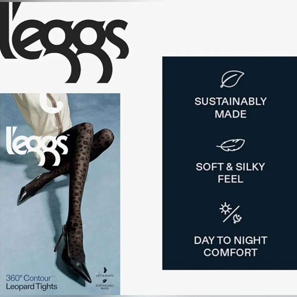 ⏭️NIB Black Leopard Print Premium Contour Shaping Nylon Tights Medium